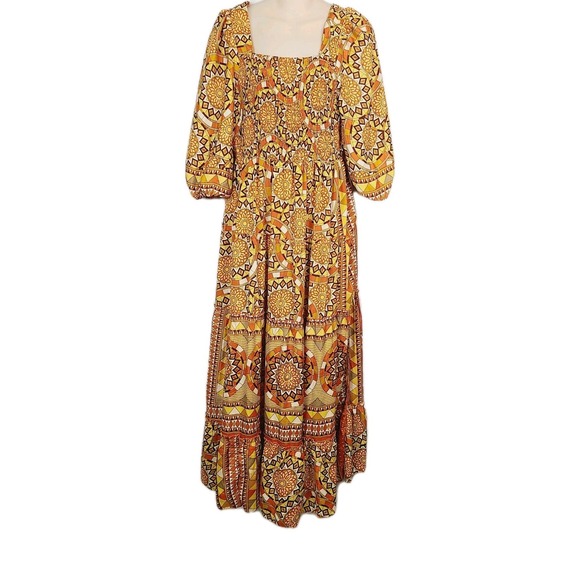 Anthropologie Dresses & Skirts - Me 2 Magic Anthropologie Sunburst Print Maxi Dress Puff Sleeve Lightweight L